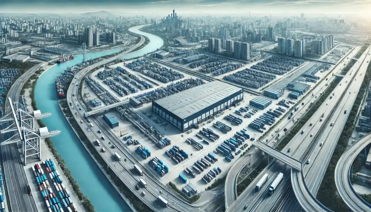 Vista panorámica de bodega industrial en Cali estratégicamente ubicada con acceso vial y conectividad logística