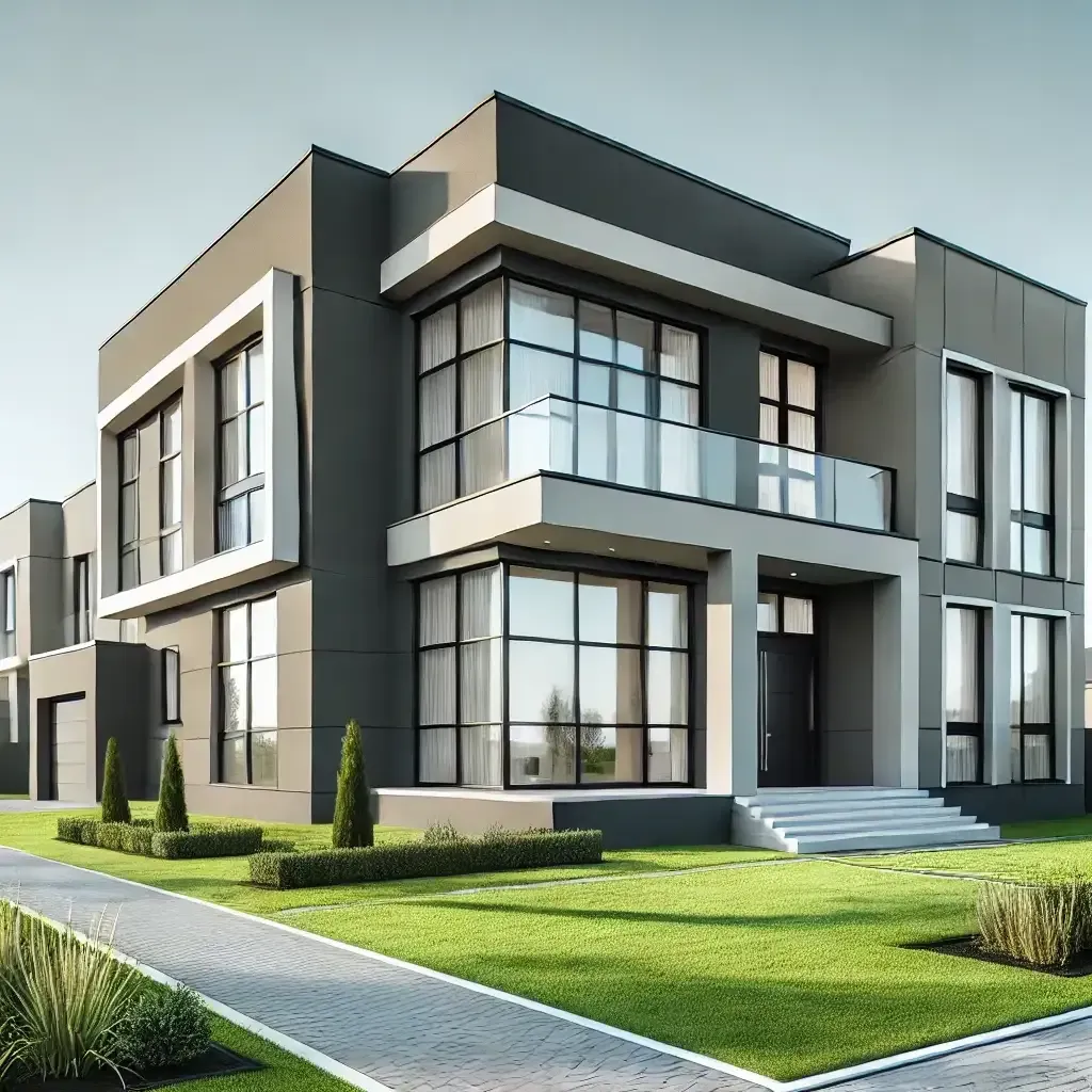 Casa moderna con fachada de vidrio y jardín en Cali, ejemplo de construcción residencial de calidad