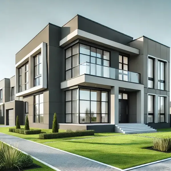 Casa moderna con fachada de vidrio y jardín en Cali, ejemplo de construcción residencial de calidad