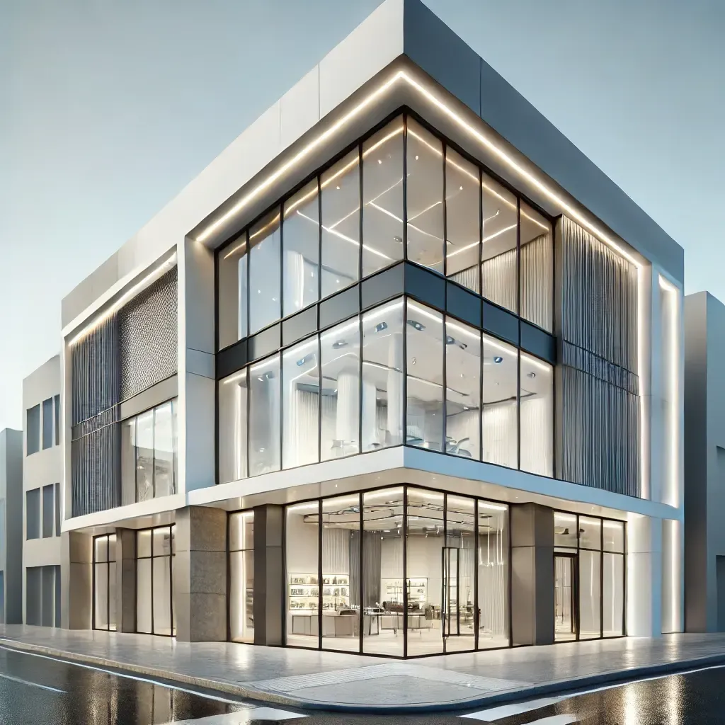 Fachadas modernas para locales comerciales en Cali con vidrio, acero y materiales contemporáneos
