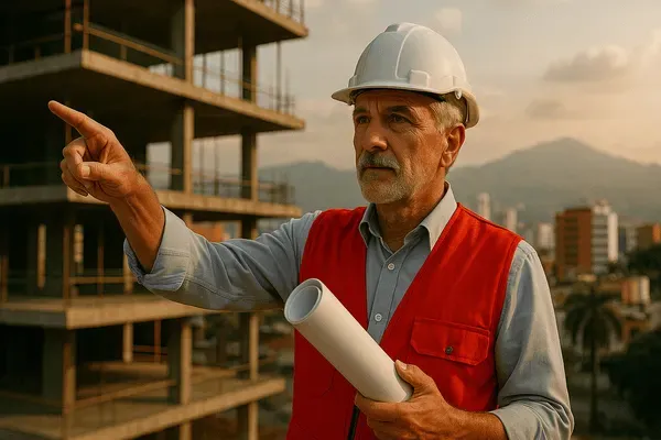Gerente de obra supervisando proyecto en Cali durante proceso de licenciamiento ante la Curaduría Urbana