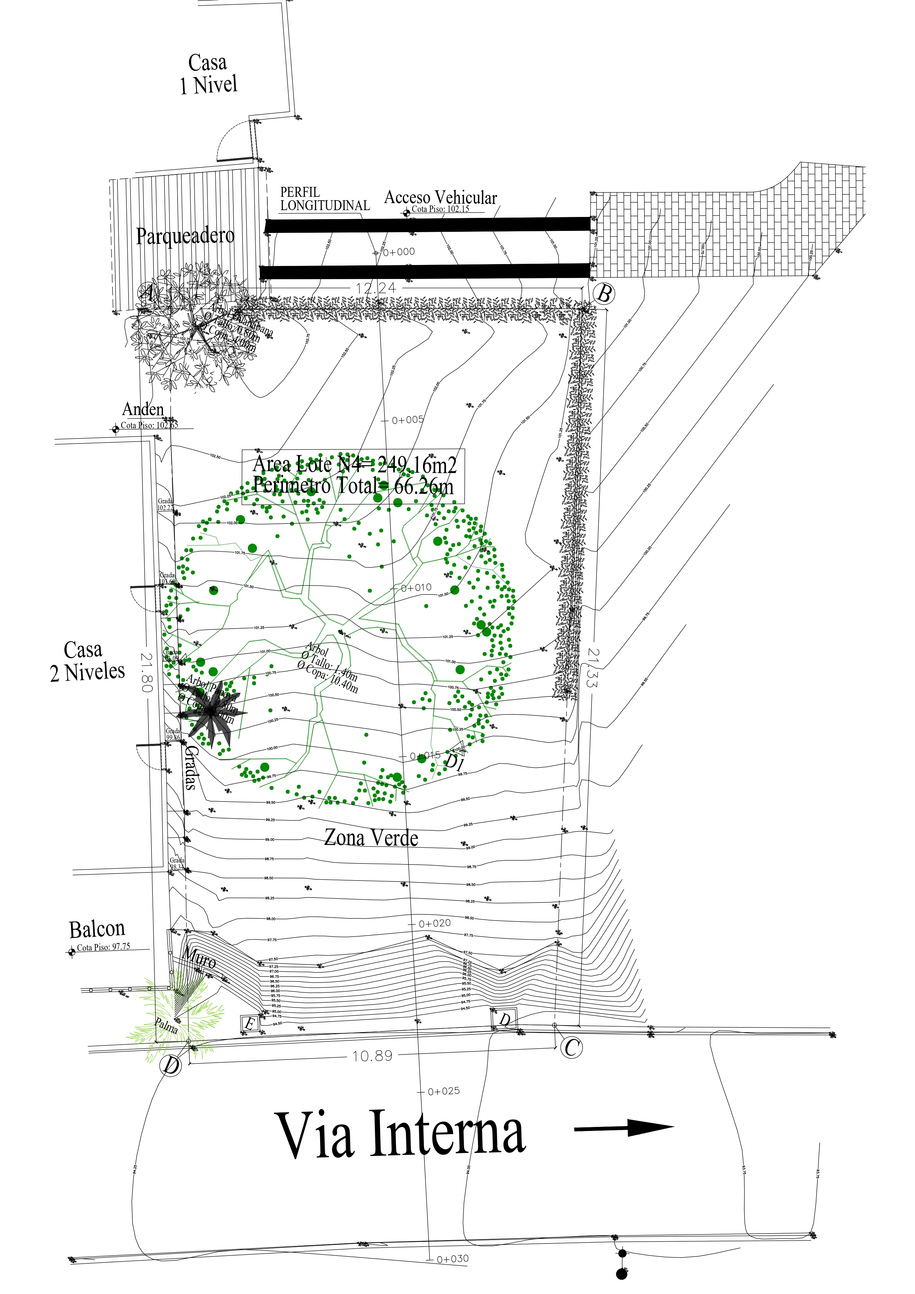 Plano topográfico para diseño de vivienda campestre en Sun Village Potrerito Jamundí — levantamiento CAMARK Projects