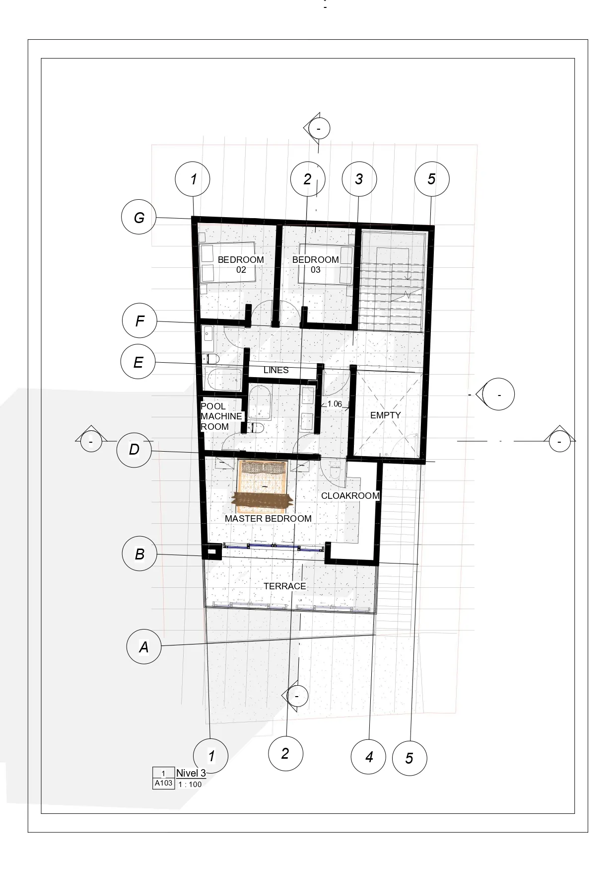 Plano de cortes y fachadas casa campestre tres niveles en Sun Village Potrerito Jamundí