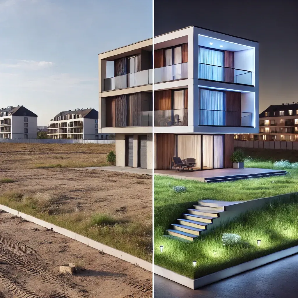 Comparación antes y después de render arquitectónico en Cali: diferencia entre render básico y fotorrealista profesional