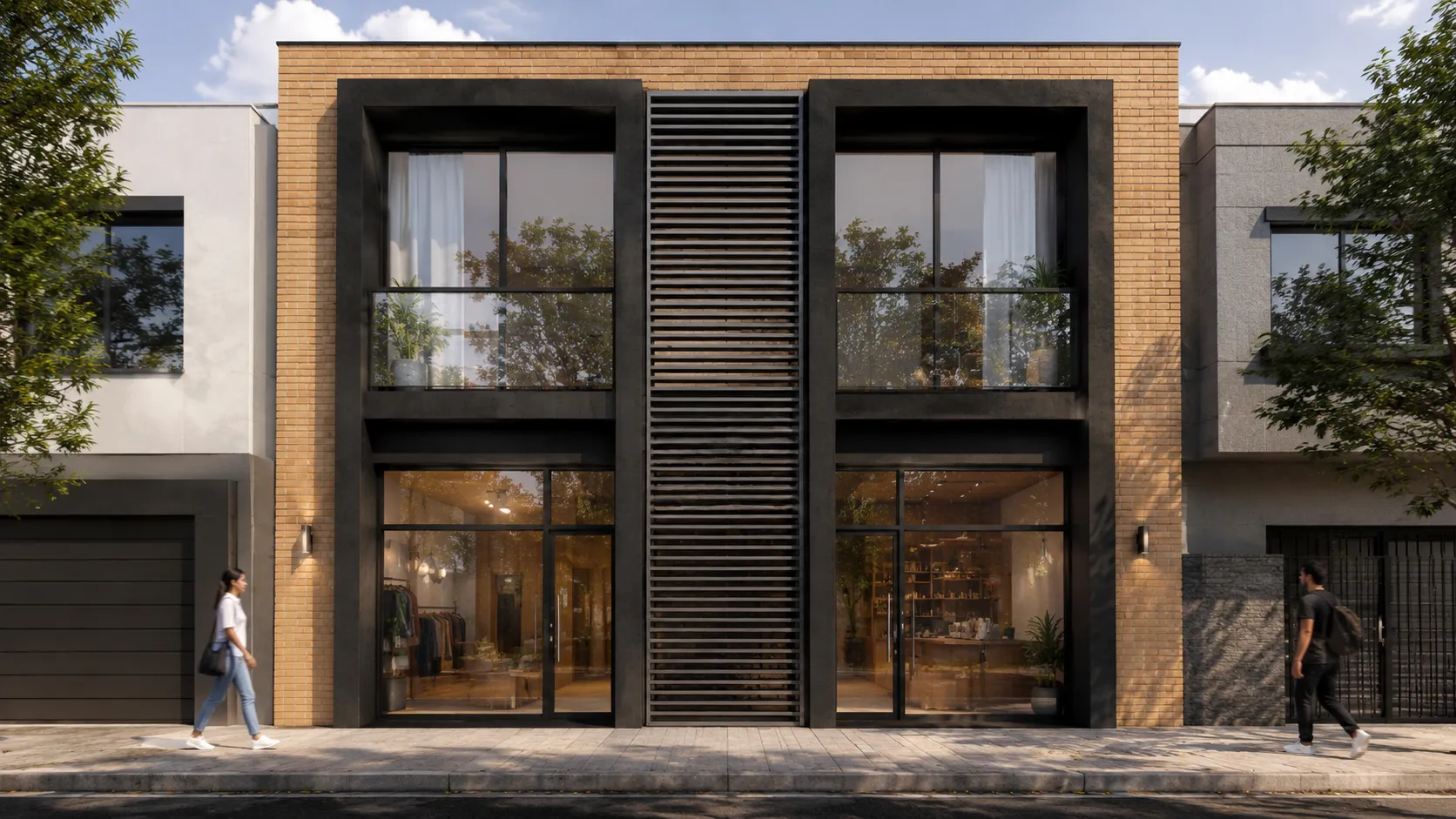 Render de fachada del proyecto mixto de locales y apartamentos en Puerto Tejada