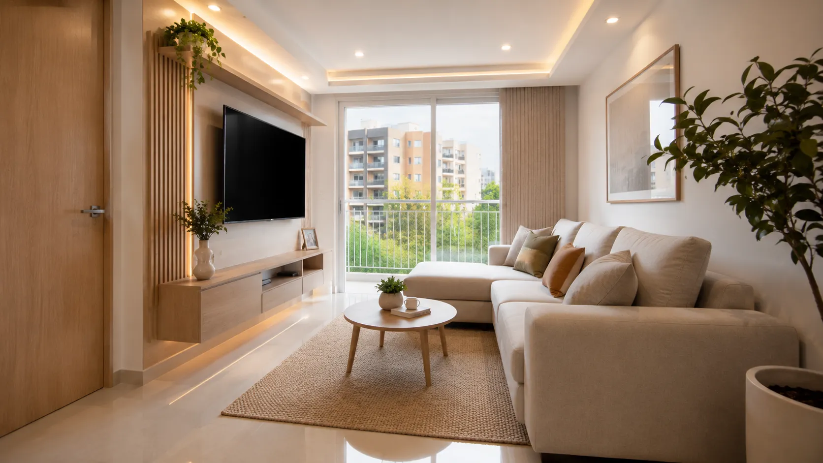 Sala minimalista y luminosa en apartamento VIS en Cali — remodelación CAMARK Projects