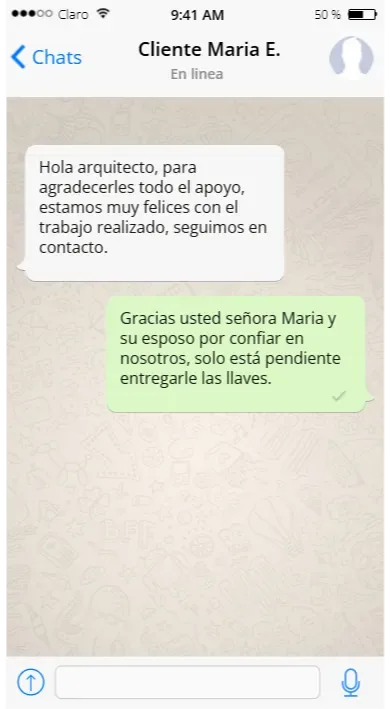 Testimonio cliente satisfecho CAMARK Projects WhatsApp