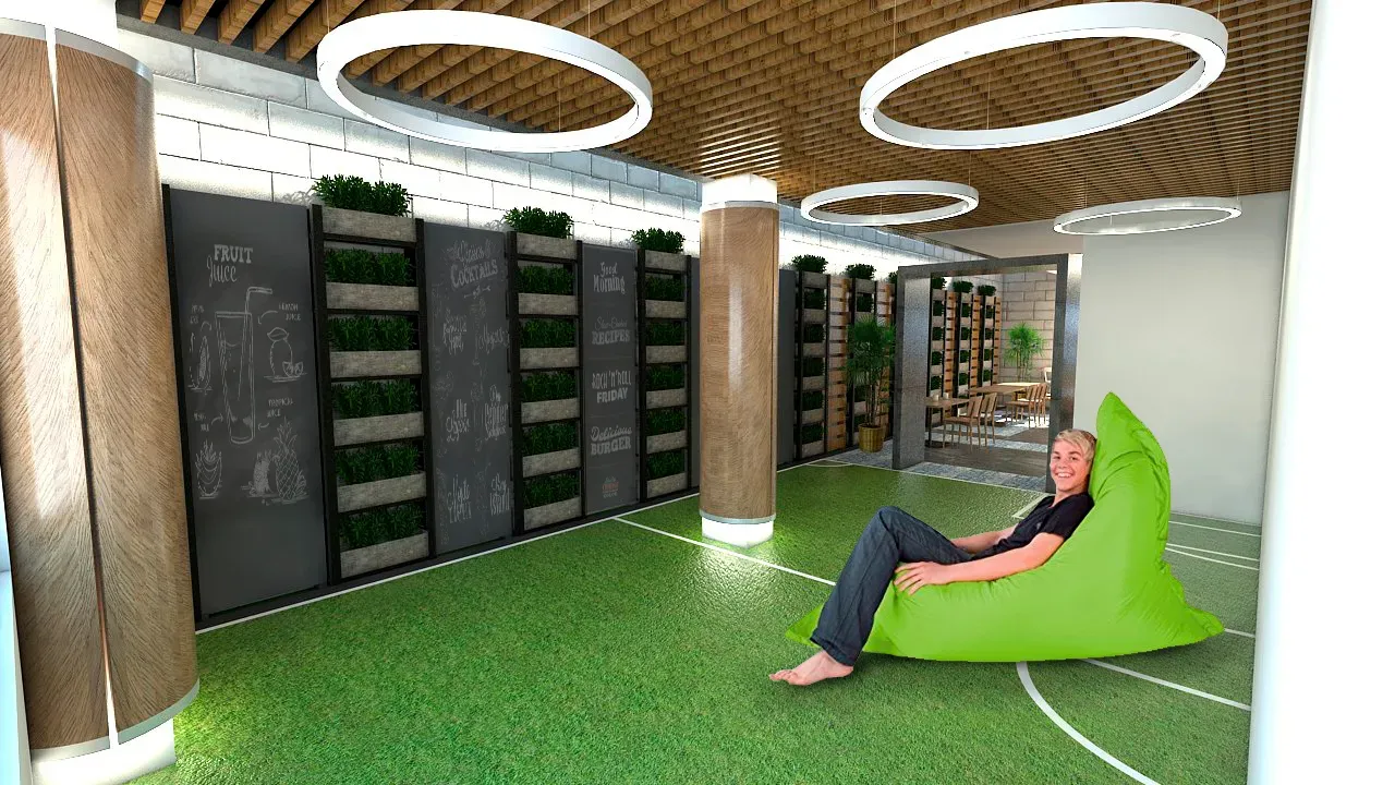 Zona de circulación y atención en restaurante comercial Cali — diseño arquitectónico interior por arquitecto en Cali